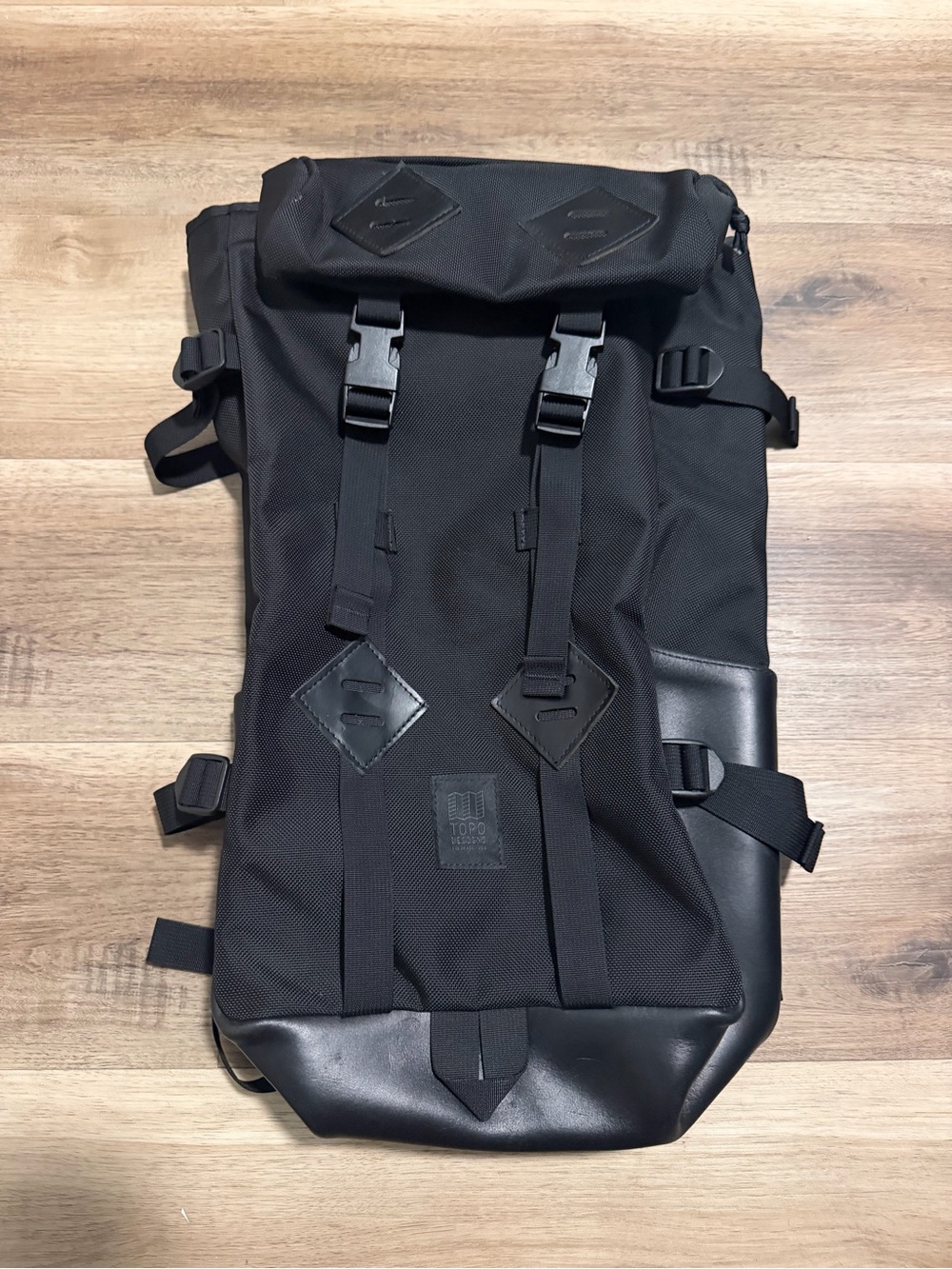 Topo Designs Klettersack Black Cordura Leather Base Backpack Made in USA NWOT